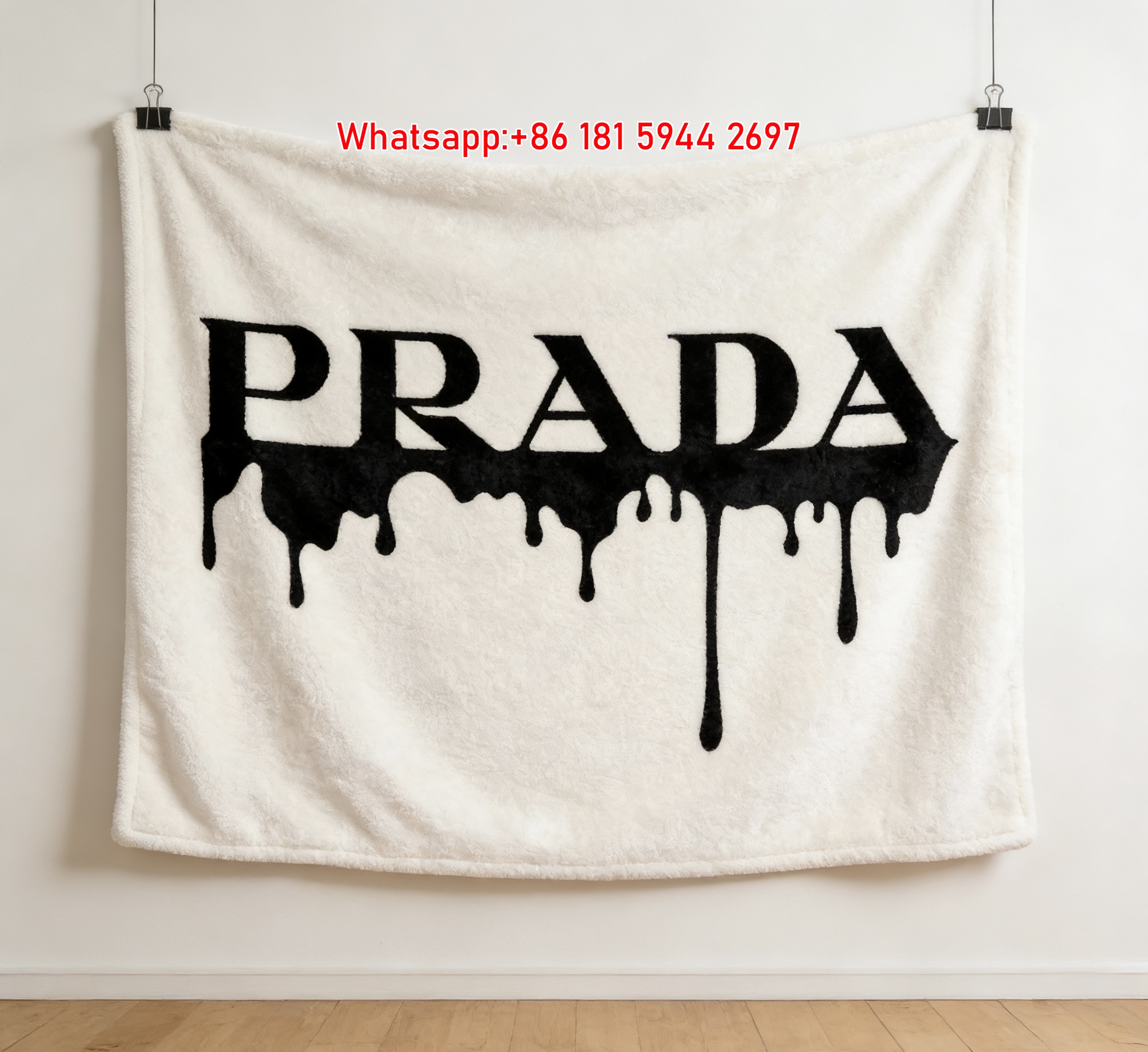 Prada Drip Logo Black Print Fleece Sofa Throw Blanket IMG_2706